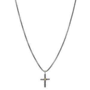 David Yurman Silver and 14K Yellow Gold Petite Cross Pendant Necklace